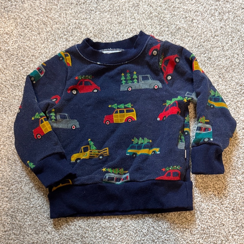 Little Sleepies Navy Sweatshirt with Colorful Holiday Vehicles Play Collection